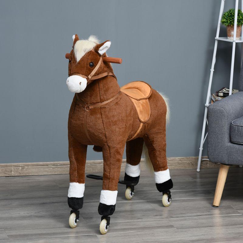Qaba Kids Ride-on Walking Horse with Easy Rolling Wheels, Soft Huggable Body, & a Large Size for Kids 5-16 Years