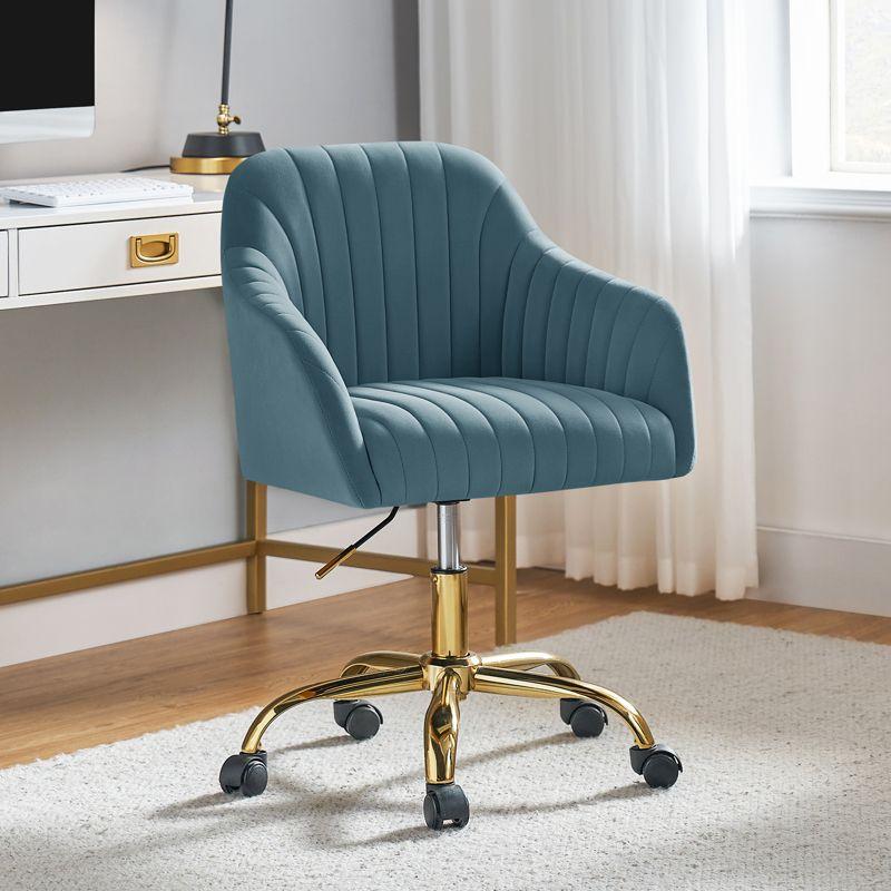 Alex Velvet Height-adjustable Swivel Task Office Chair with Channel-tufted Back and Gold Metal Base | Karat Home