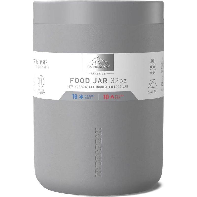Hydrapeak 32 Oz Stainless Steel Vacuum Insulated Wide Mouth Leak-proof Thermos Food Jar For Hot And Cold, 10 Hours Hot 16 Hours Cold (Gray)