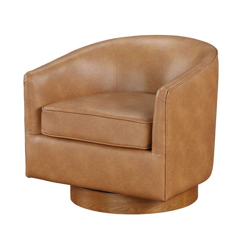 Comfort Pointe Irving Faux Leather Wood Base Barrel Swivel Accent Chair