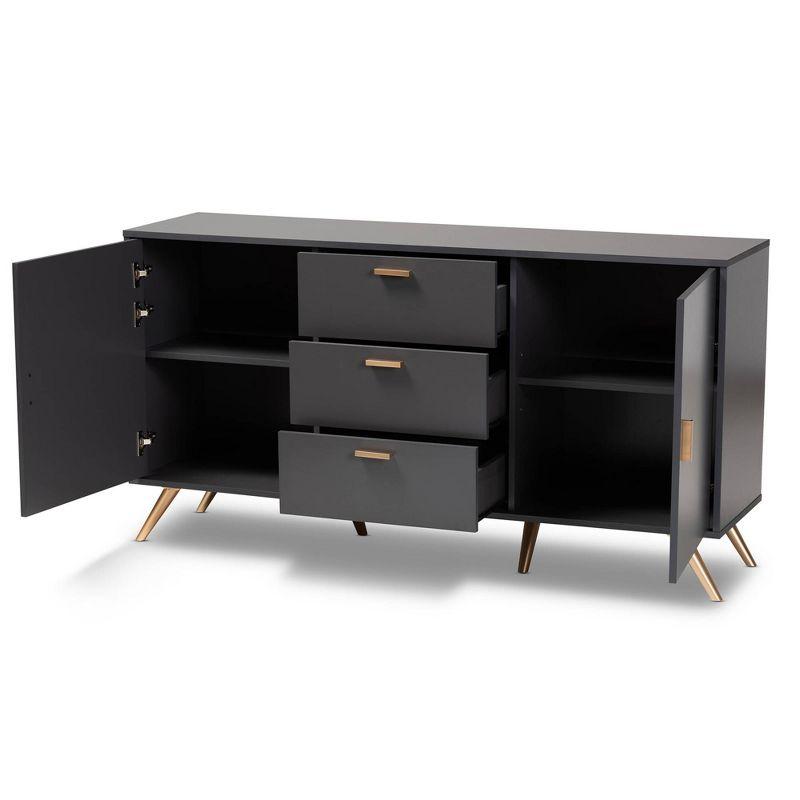 Baxton Studio Kelson Wood 2 Door Sideboard Buffet Dark Gray/Gold: Mid-Century Modern Storage Console with 3 Drawers