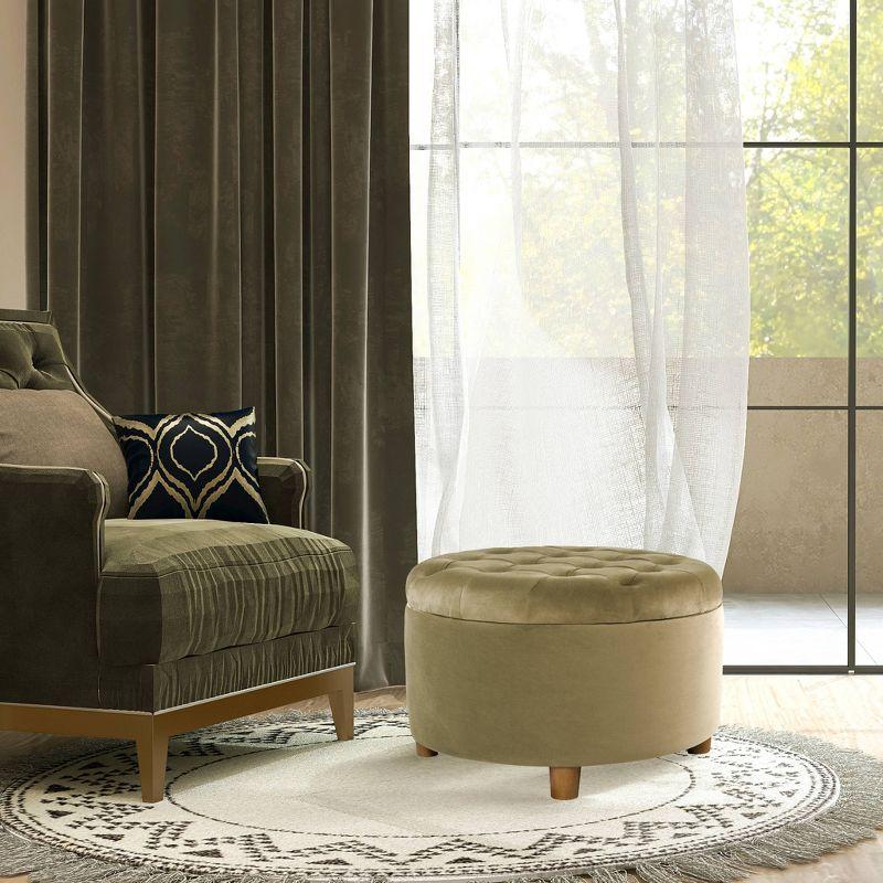 Tufted Round Storage Ottoman Light Sage Green Velvet - HomePop