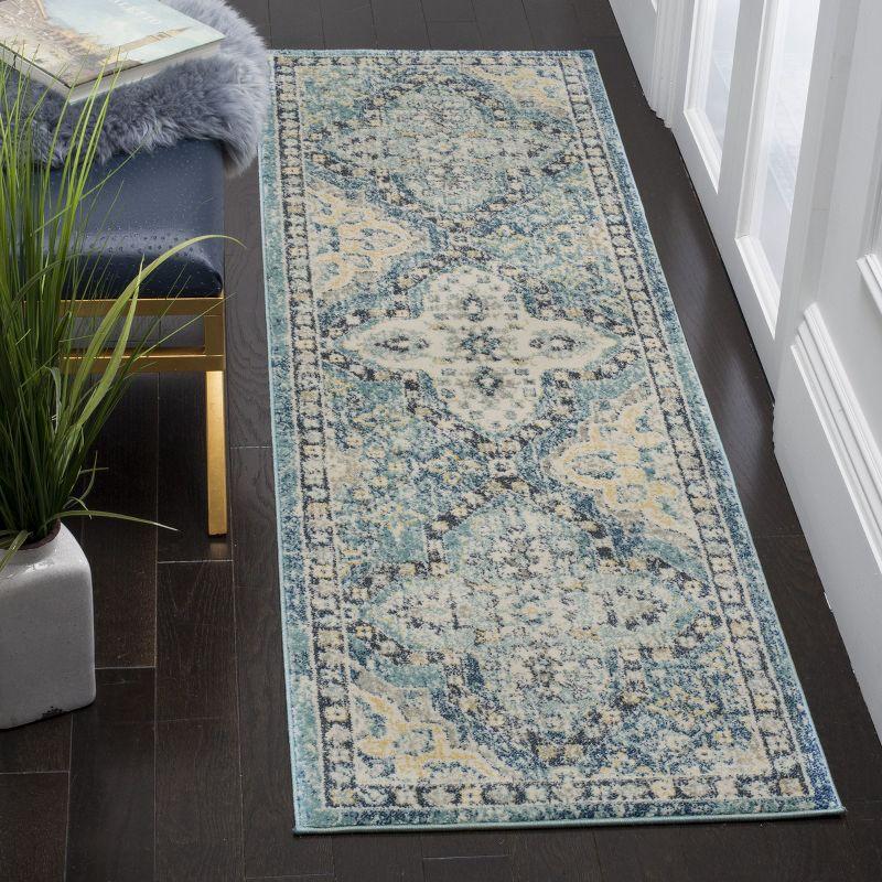 Light Blue High Pile Synthetic Boho Area Rug