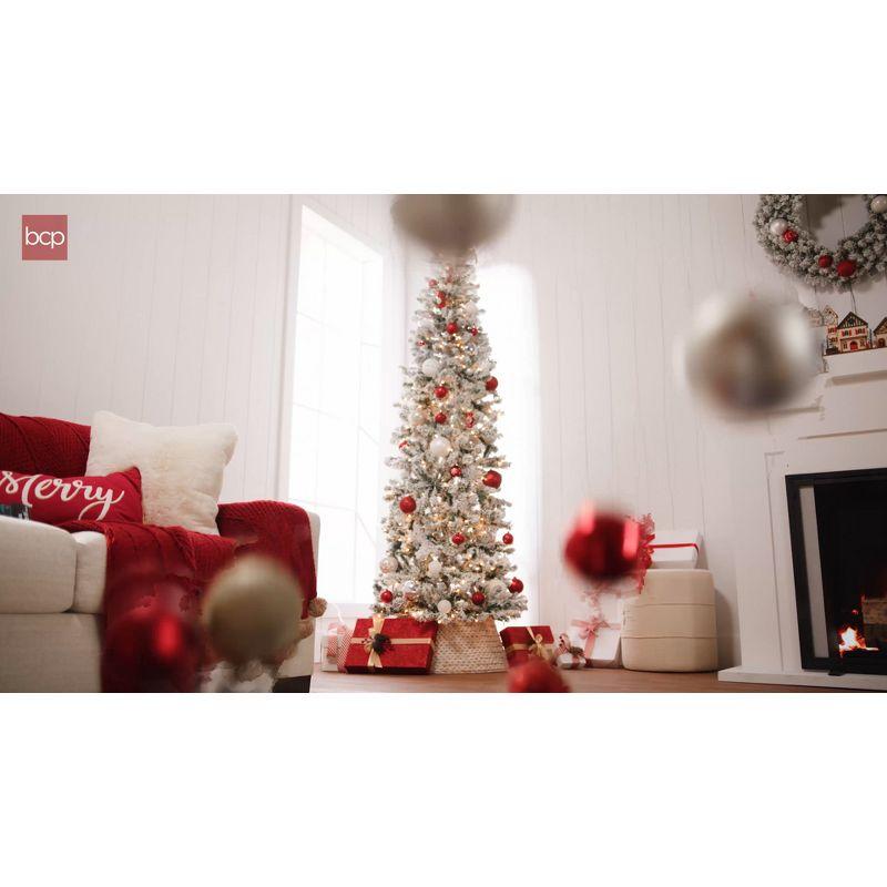 Best Choice Products 4.5ft Prelit Artificial Snow Flocked Pencil Christmas Tree 150 Multicolored/ Warm-White Light Modes