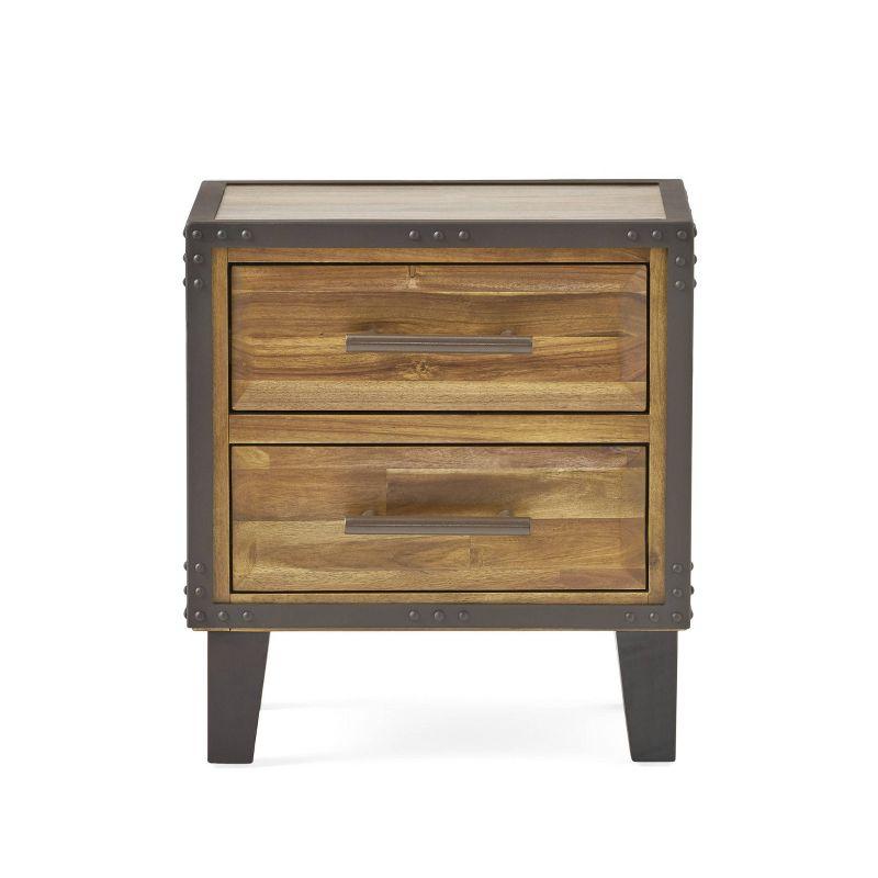 Christopher Knight Home Luna Acacia Wood Two Drawer End Table Natural: Rectangular Nightstand, Spot Clean