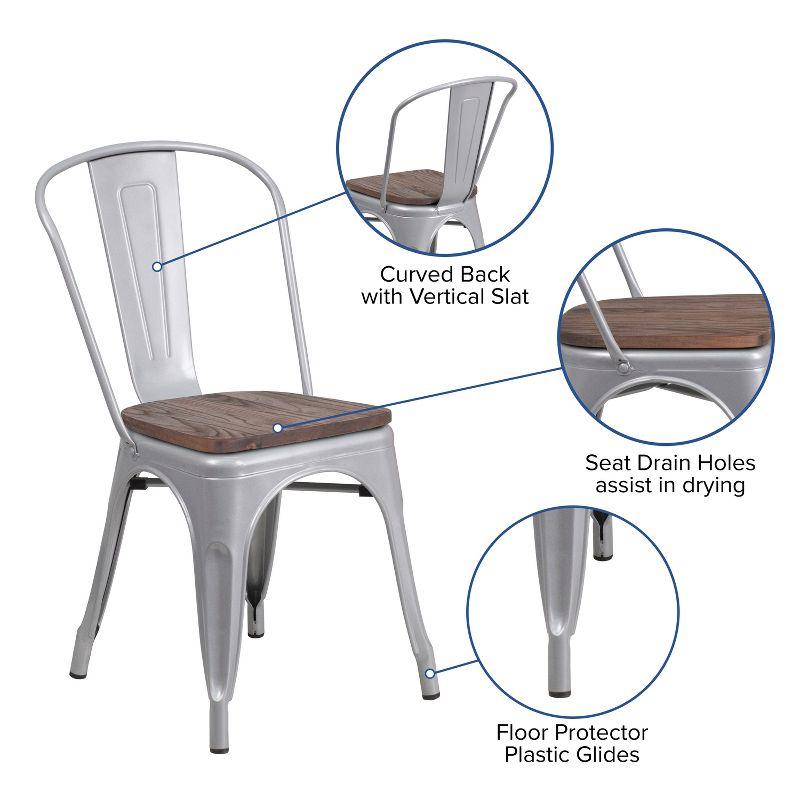 Striling Rustic Walnut Restaurant Chair with Wood Seat & Back and Gray Powder Coat Frame