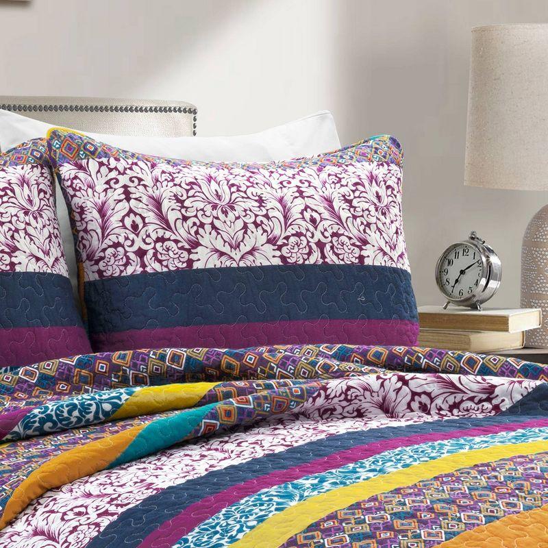 Lush Décor 3pc Boho Stripe Reversible Oversized Cotton Quilt Set