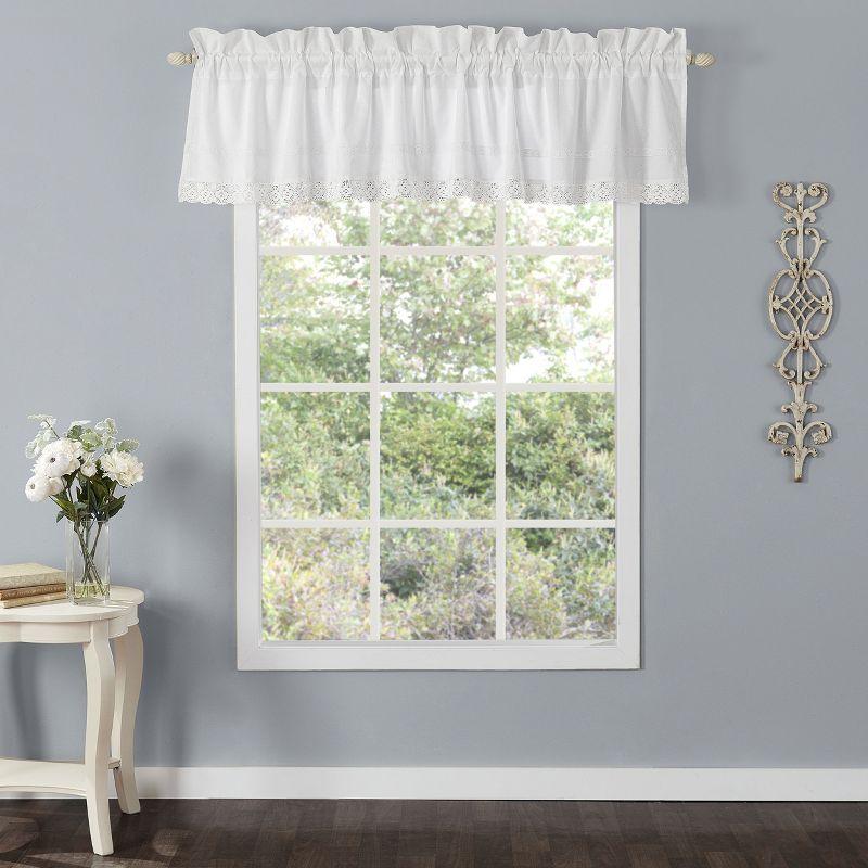 Laura Ashley Annabella White Solid Crocheted 100% Cotton Pole Top Window Valance 18 inches