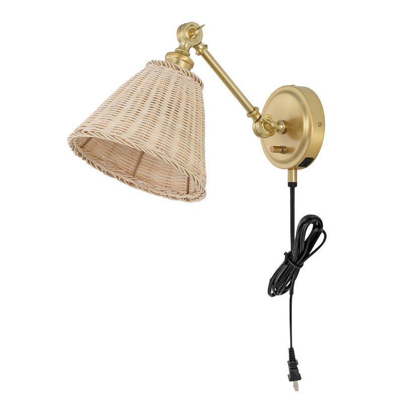 Oswynn Brass and Rattan 15" Plug-In Wall Sconce Set