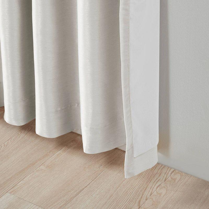 White Faux Silk Tab Top Blackout Curtain Panel