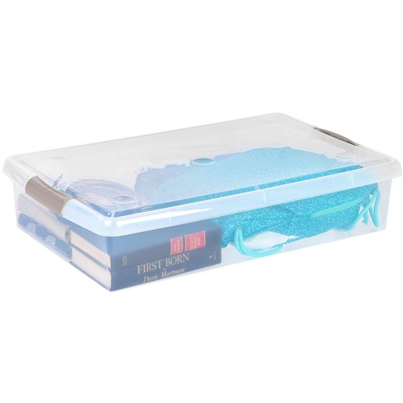 IRIS USA 40 Qt Plastic Under Bed Storage Stackable Nestable Organizer Bin Container with Secure Lids and Durable Tan Buckles, Clear