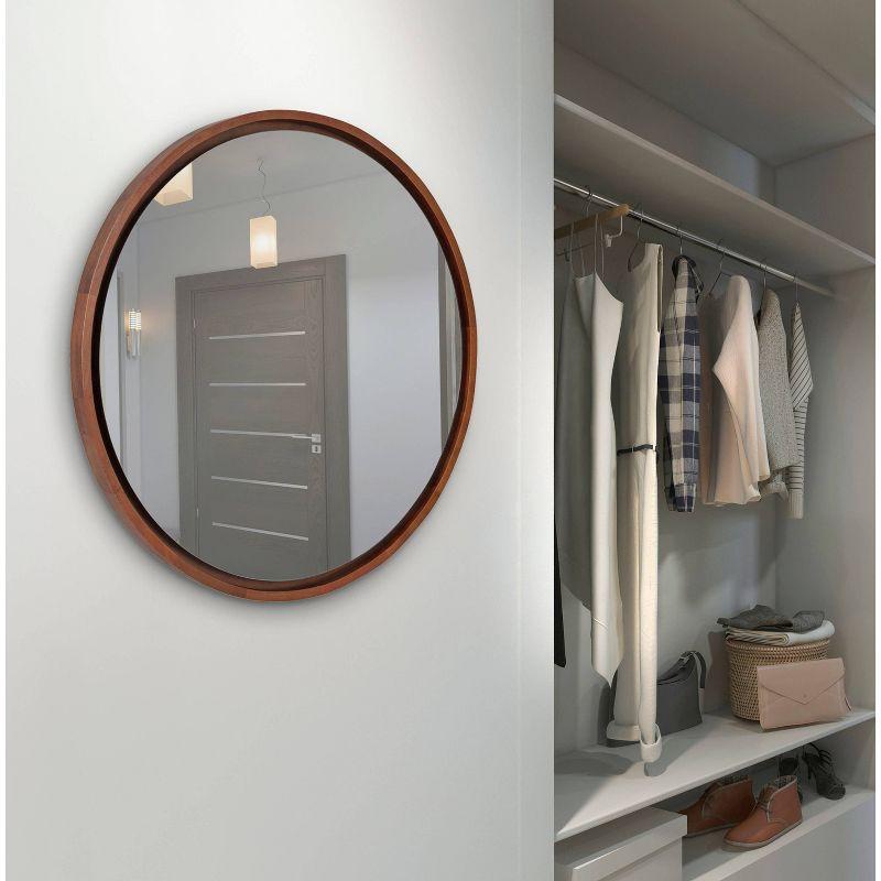 Kate & Laurel All Things Decor 30" Evans Round Wall Mirror Walnut Brown: Modern Style, Wood Frame, No Assembly Required
