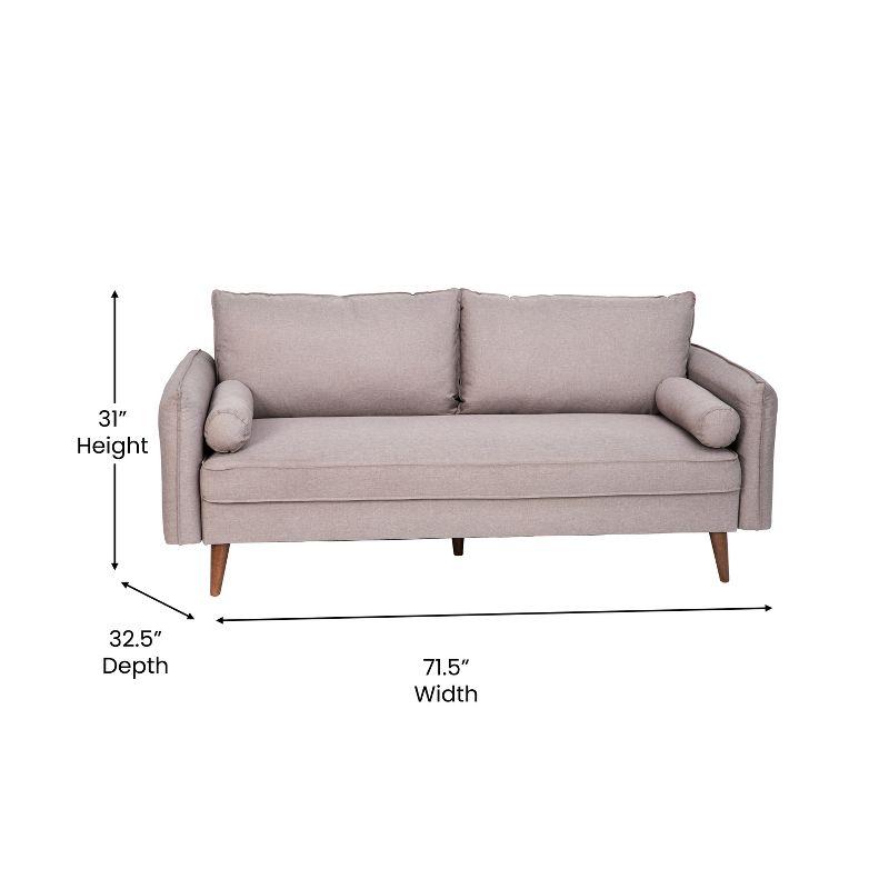 Flash Furniture Evie Mid-Century Modern Sofa with Faux Linen Fabric Upholstery & Solid Wood Legs in Taupe