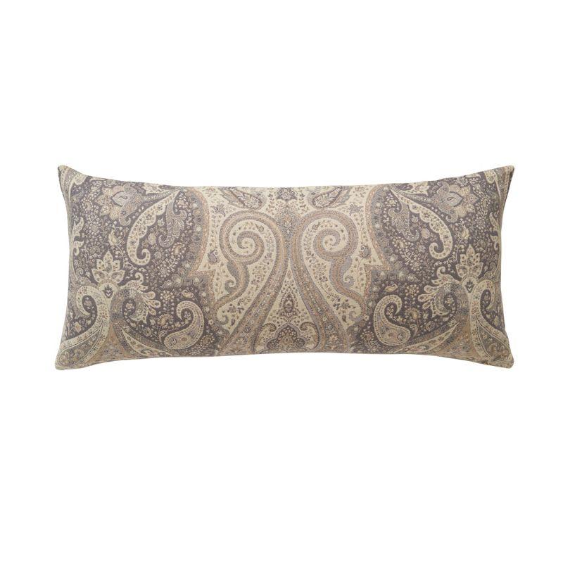 Suman Natural Gray Paisley Cotton Lumbar Pillow