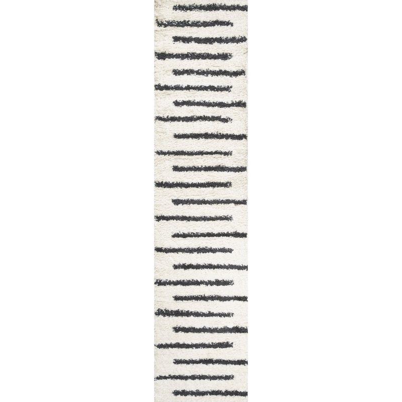 Alaro Berber-Inspired Ivory Stripe Shag Area Rug
