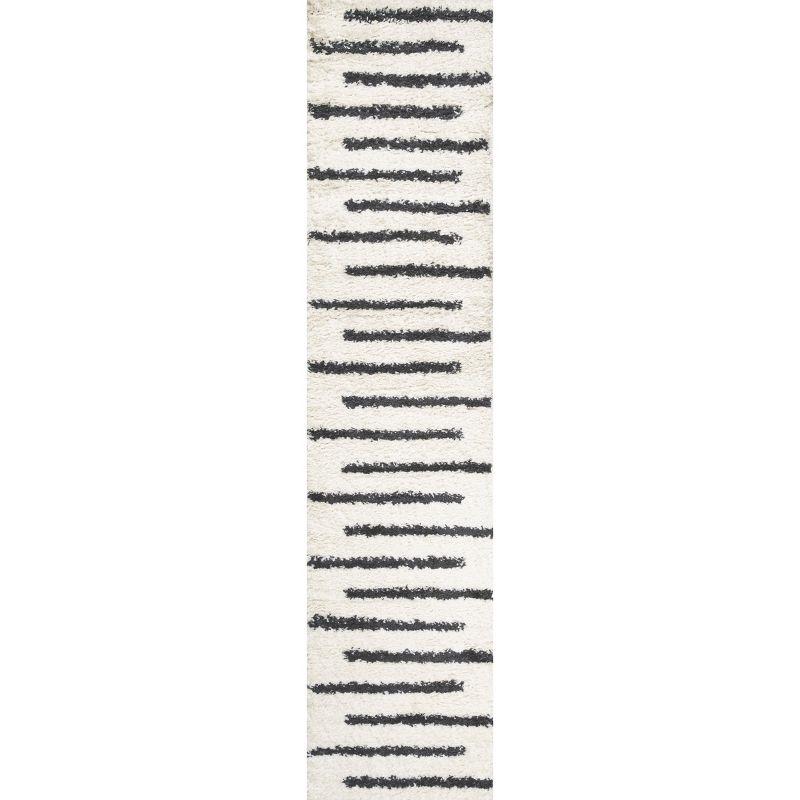2'x10' Alaro Berber Stripe Shag Runner Rug, White - JONATHAN Y