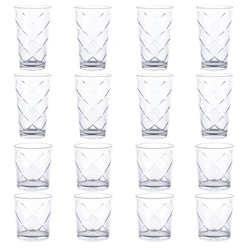 Clear Embossed Lattice 16-Piece Glassware Drinkware Set