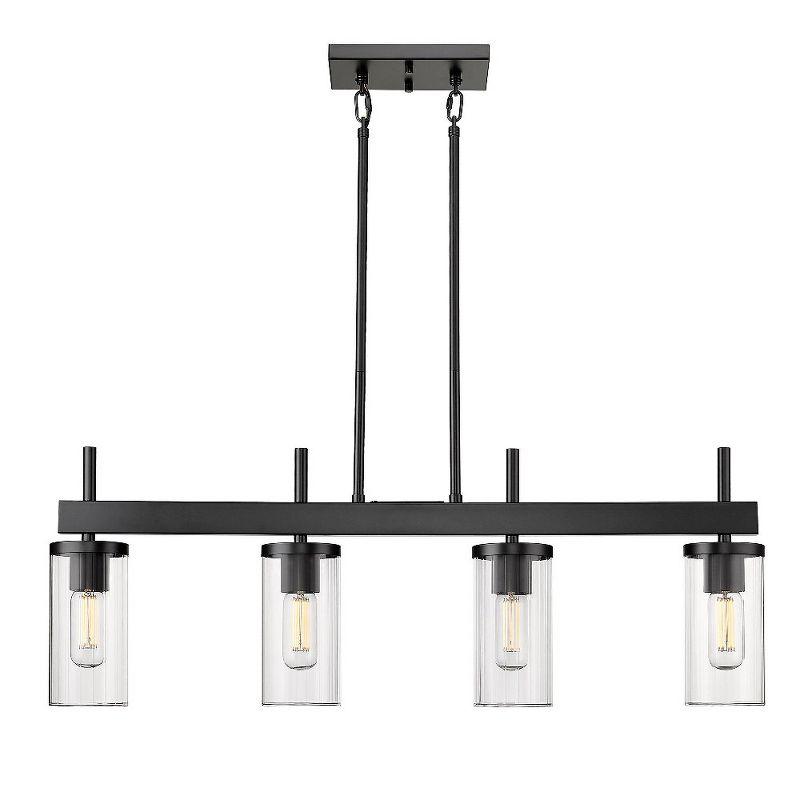 Golden Lighting Winslett 4-Light Linear Pendant in Matte Black with Ribbed Clear Glass