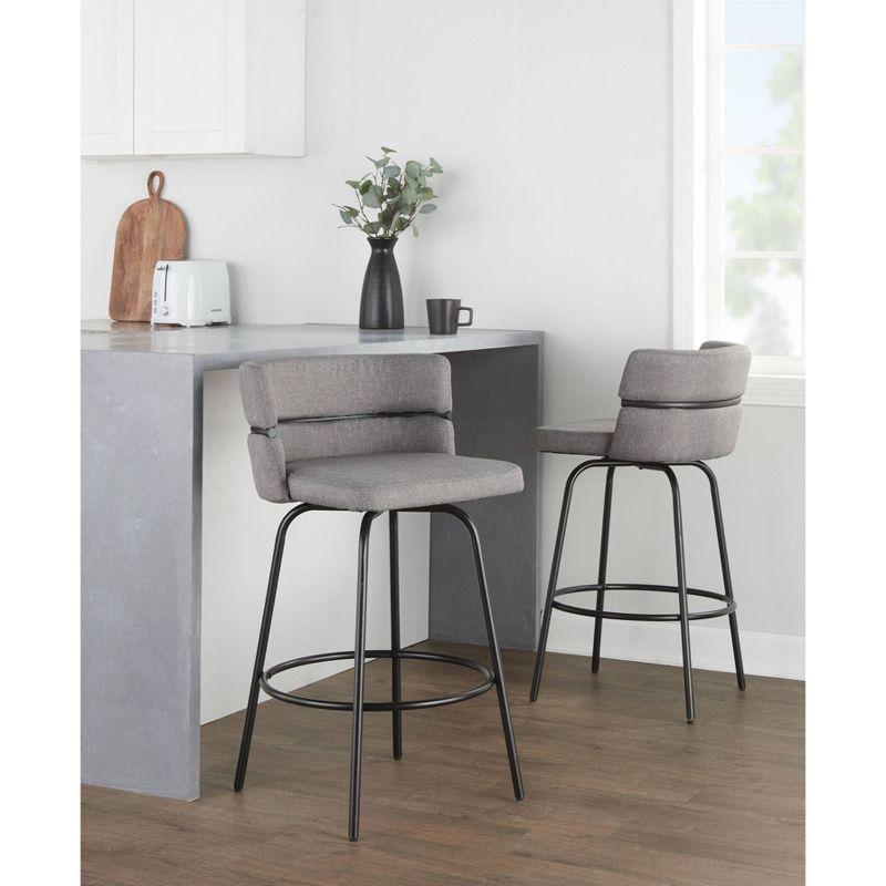 Set of 2 Cinch-Claire Counter Height Barstools: Swivel, Upholstered, Metal Frame - LumiSource