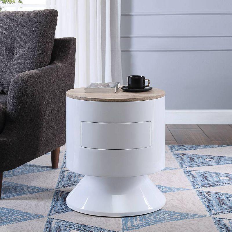 Otith White High Gloss Round Night Table with Drawer