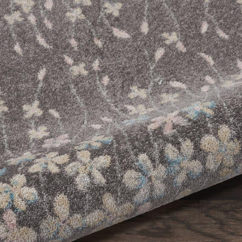 Tranquil Blossom Grey/Beige Viscose Floral Runner Rug 2'3" x 7'3"