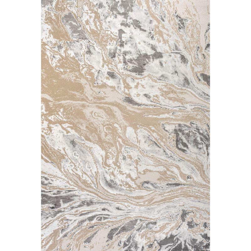 Beige and Ivory Abstract Marbled 8' x 10' Synthetic Area Rug