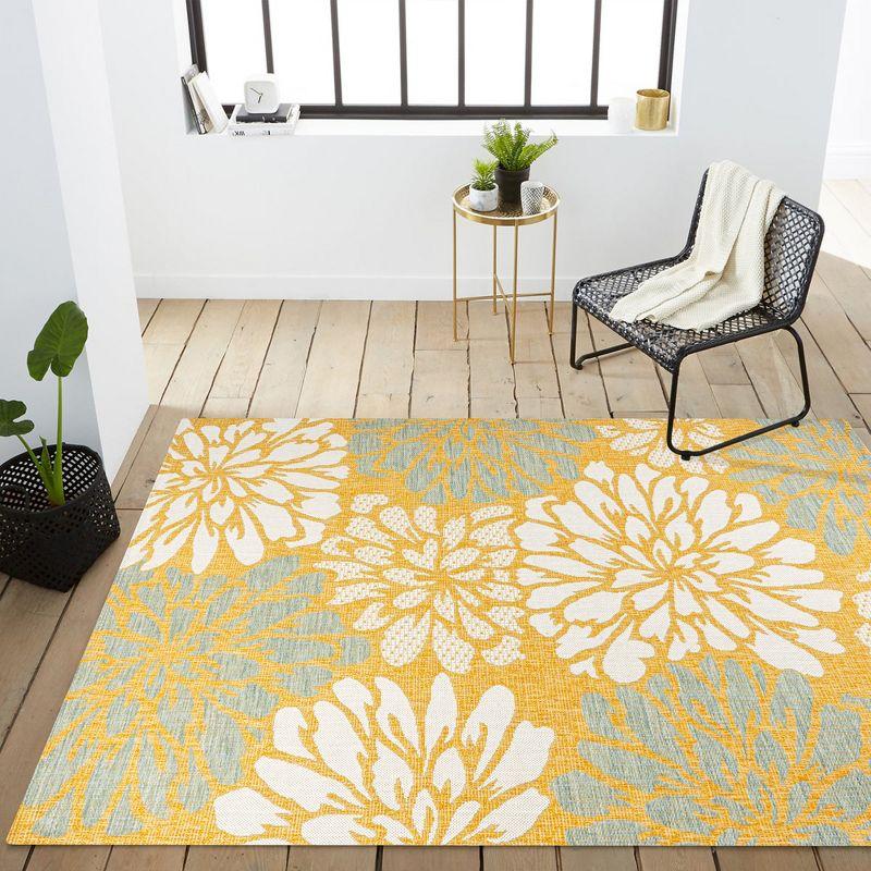 Zinnia Modern Floral Textured Weave Indoor/Outdoor Area Rug - JONATHAN Y