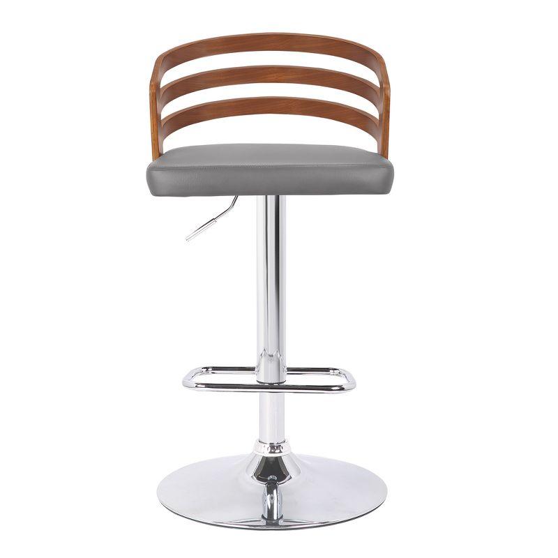 Contemporary Gray Faux Leather & Walnut Swivel Barstool