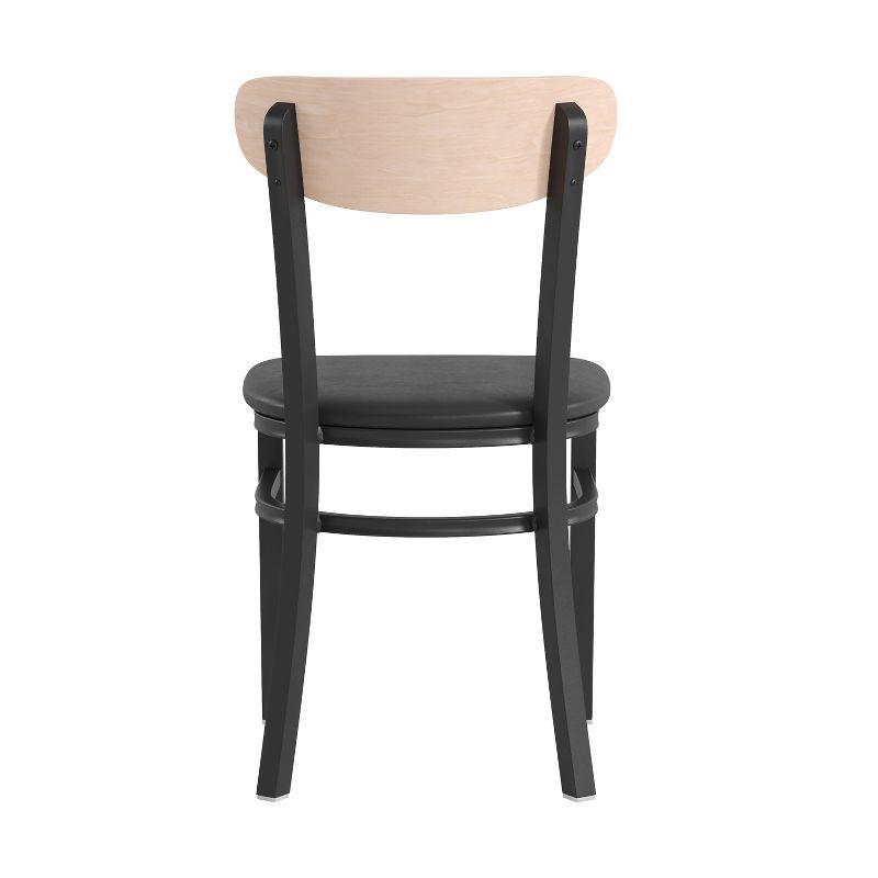 Flash Furniture Commercial Metal Dining Chair with Vinyl Seat and Wood Boomerang Back-Black/Natural