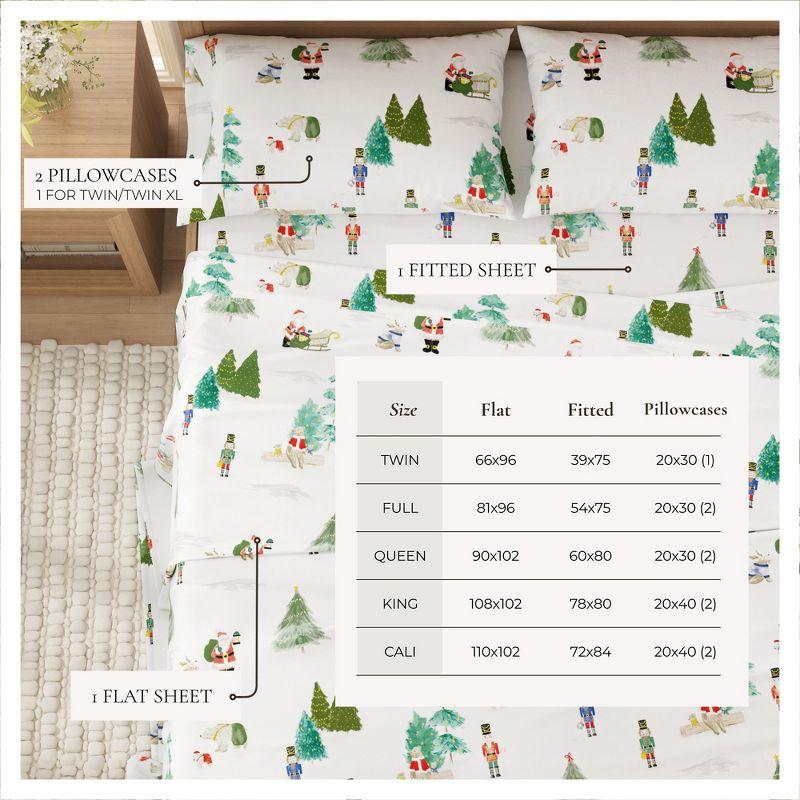 100% Cotton Christmas Flannel Sheets - Great Bay Home (Full, Watercolor Santa & Friends)