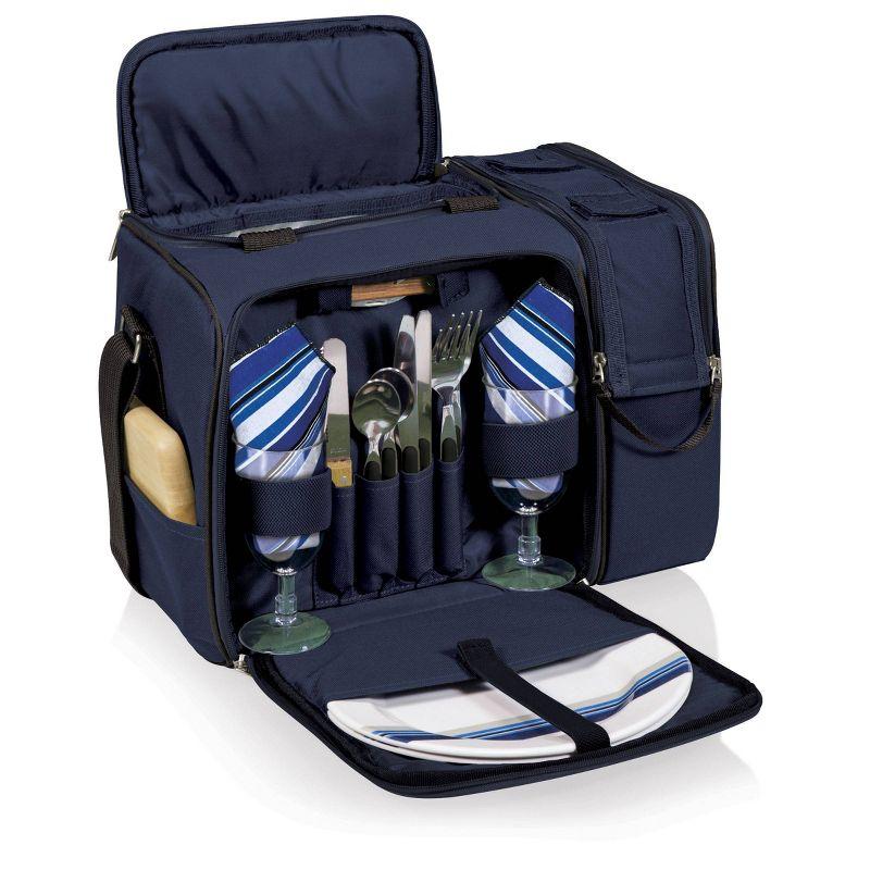 Navy Blue Insulated Picnic Cooler Tote with Picnic Set