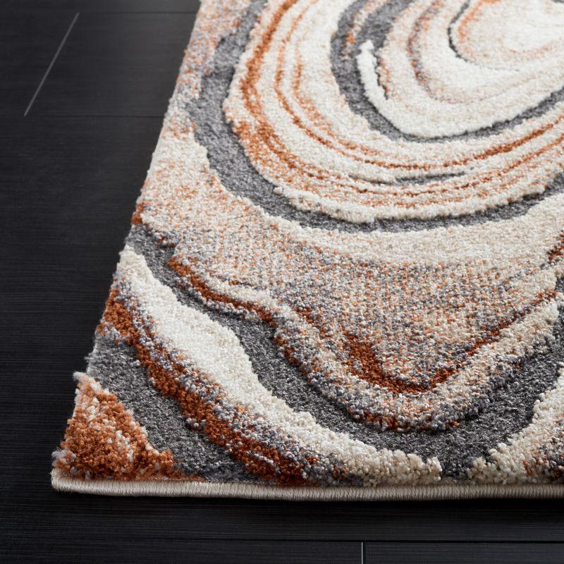 Cyrus Beige and Rust Abstract Shag Area Rug 6'7" Square