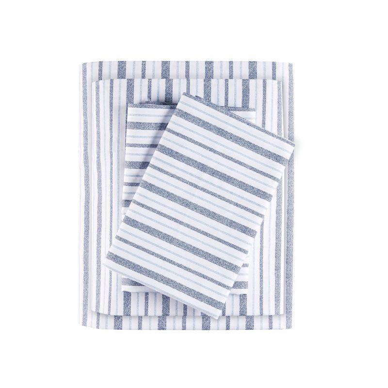 Queen Blue Stripe Cotton Percale Sheet Set