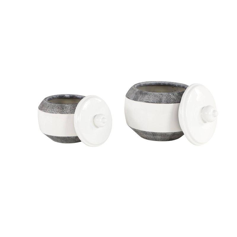 Matte Gray & Glossy White Ceramic Jar Duo: 7" Textured Set