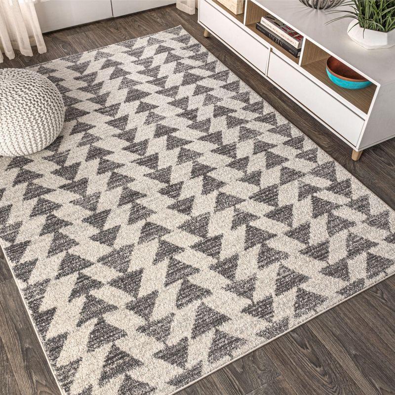 3'x5' Aisha Moroccan Triangle Geometric  Area Rug, Cream/Gray - JONATHAN Y
