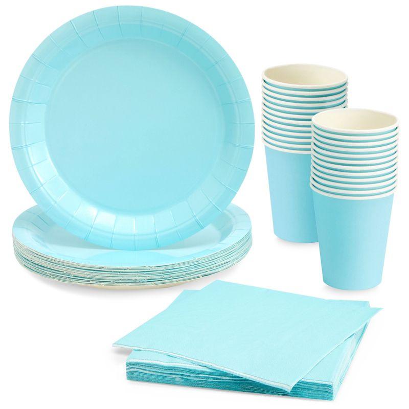 Juvale 72-Piece Light Blue Party Supplies, Paper Plates, Cups & Napkins for Baby Shower, Gender Reveal, Graduation, Serves 24