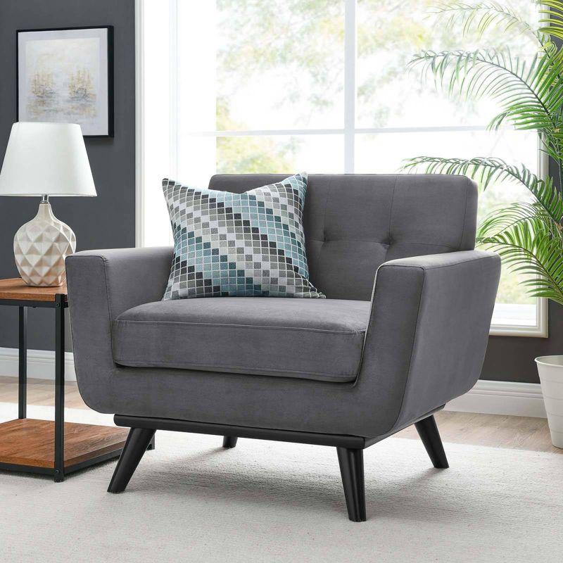 Engage Performance Velvet Armchair Gray - Modway: Plush, Tufted, Black Wood Legs