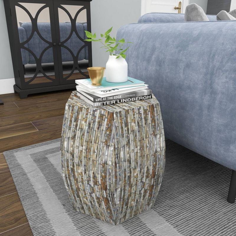 Wrought Studio™ Alissa Mother of Pearl Shell Handmade Shell Mosaic Hexagon Side End Gray Accent Table with Brown Accents