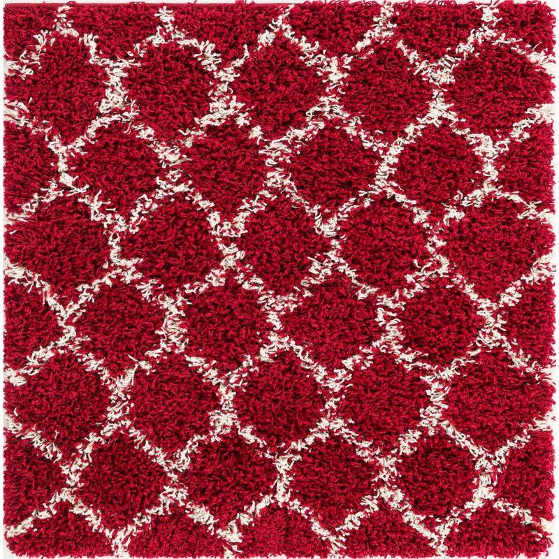 Burgundy Red Square Trellis Shag Synthetic Area Rug