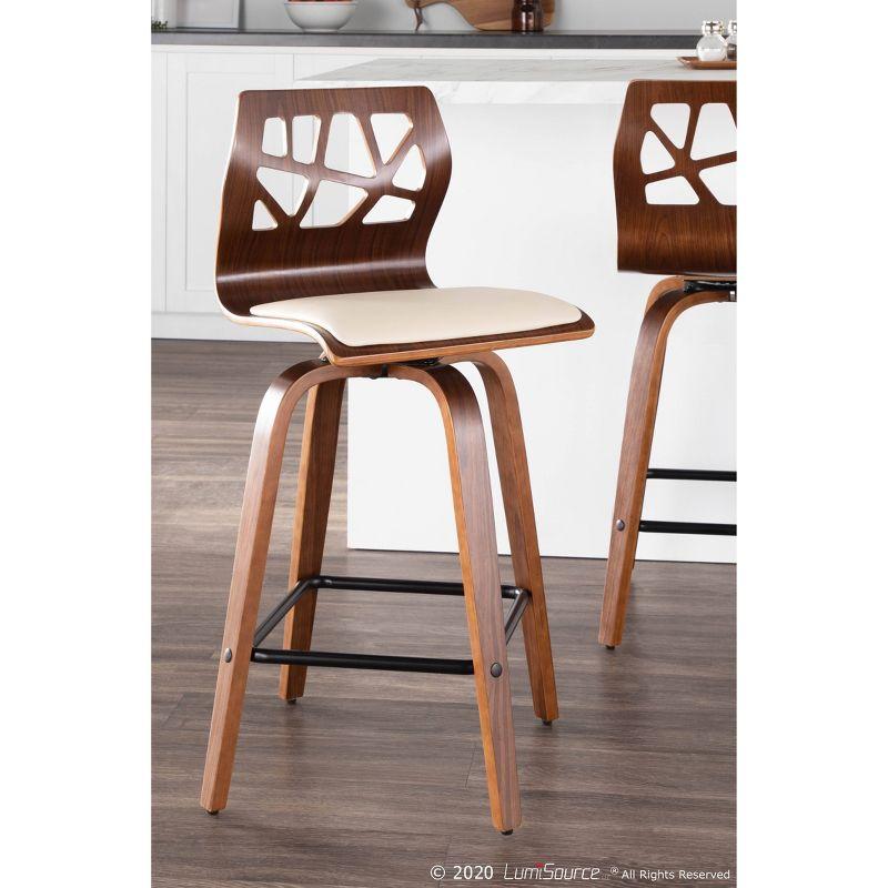 Set of 2 Folia Upholstered Counter Height Barstools Cream/Walnut - Lumisource: Wood Frame, Foam Padded Seat, Swivel Function