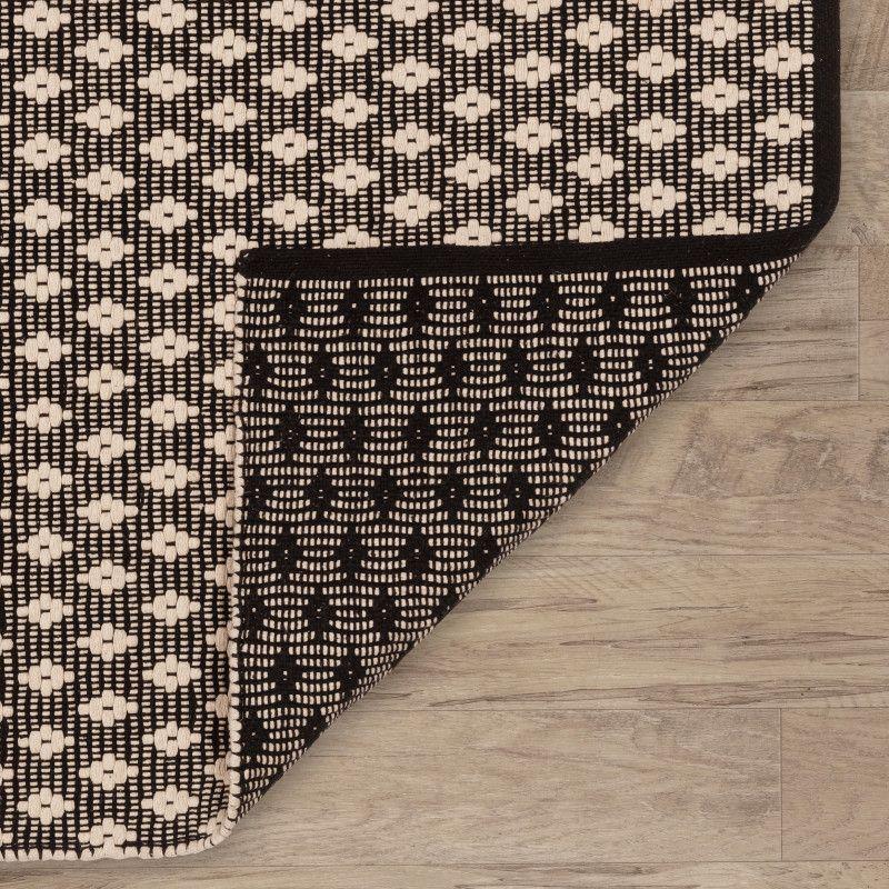 Dainty Diamond Black Handwoven Cotton Rectangular Rug, 4' x 6'