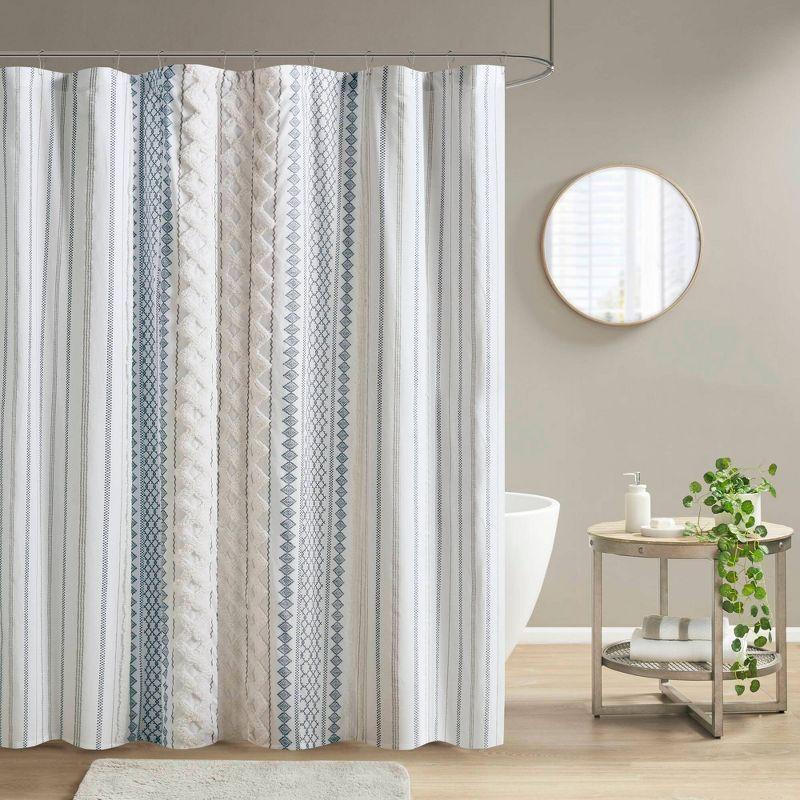 INK+IVY Imani 100% Cotton Printed Shower Curtain with Chenille