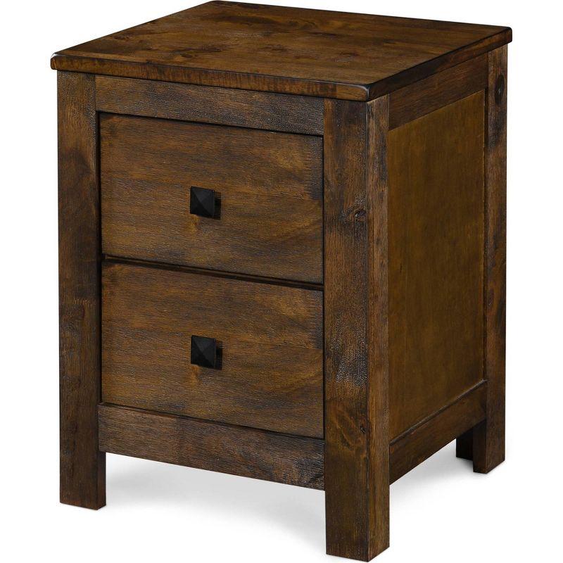 Stratford 2 Drawer Nightstand Classic Brown - Finch: Bedside Storage, Rustic Farmhouse Design