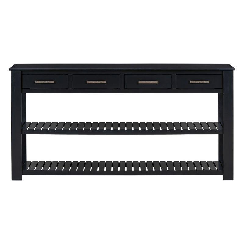 62.2" Stylish Console Table Table with 4 Storage Drawers and 2 Shelves for Entryway Hallway, Black 4M - ModernLuxe