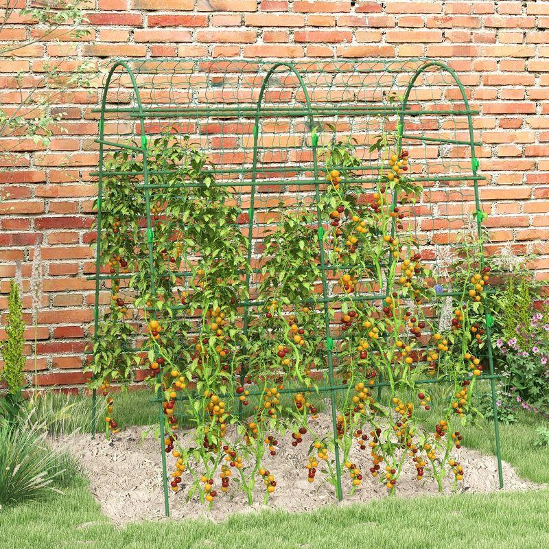 Outsunny 81" Tall Metal Garden Trellis, Arch Trellis for Climbing Plants, Green