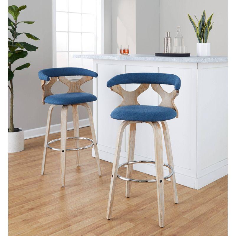 Set of 2 Gardenia Barstools White Wash/Blue - LumiSource: Upholstered Swivel Counter Height with Arms