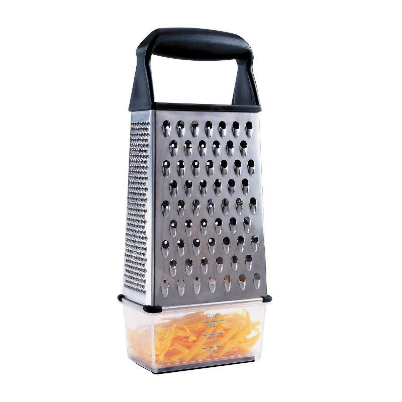 OXO Softworks Box Grater: Stainless Steel Cheese Shredder with Soft-Grip Handle & Storage Box, Dishwasher-Safe