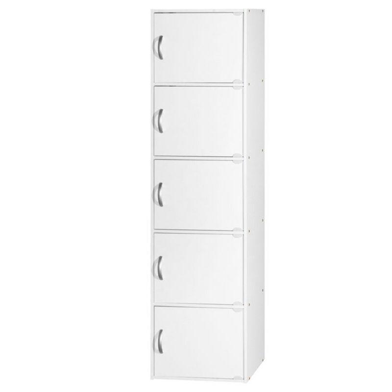 Hodedah HID5 High Quality 5 Shelf Home, Office, and School Enclosed Organization Storage 59 Inch Tall Slim Bookcase Cabinets, White Finish