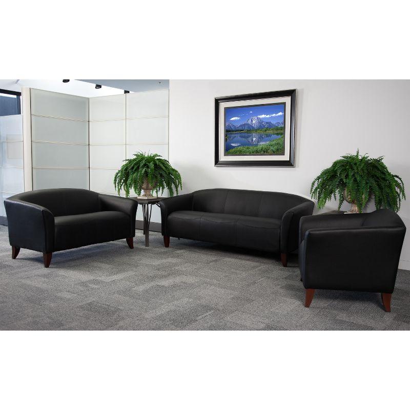 Elegant Black Faux Leather Loveseat with Cherry Wood Feet