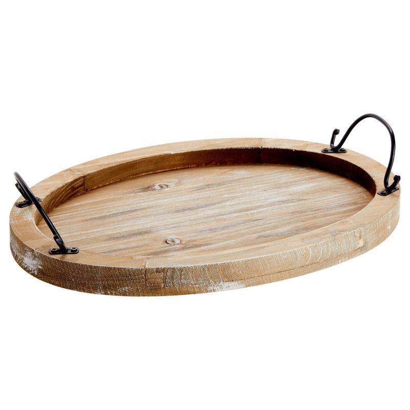 Farmlyn Creek Oval Wooden Serving Tray with Handles, Decorative Platter for Coffee Table, Living Room (15.75 x 10.8 x 1.25 In)